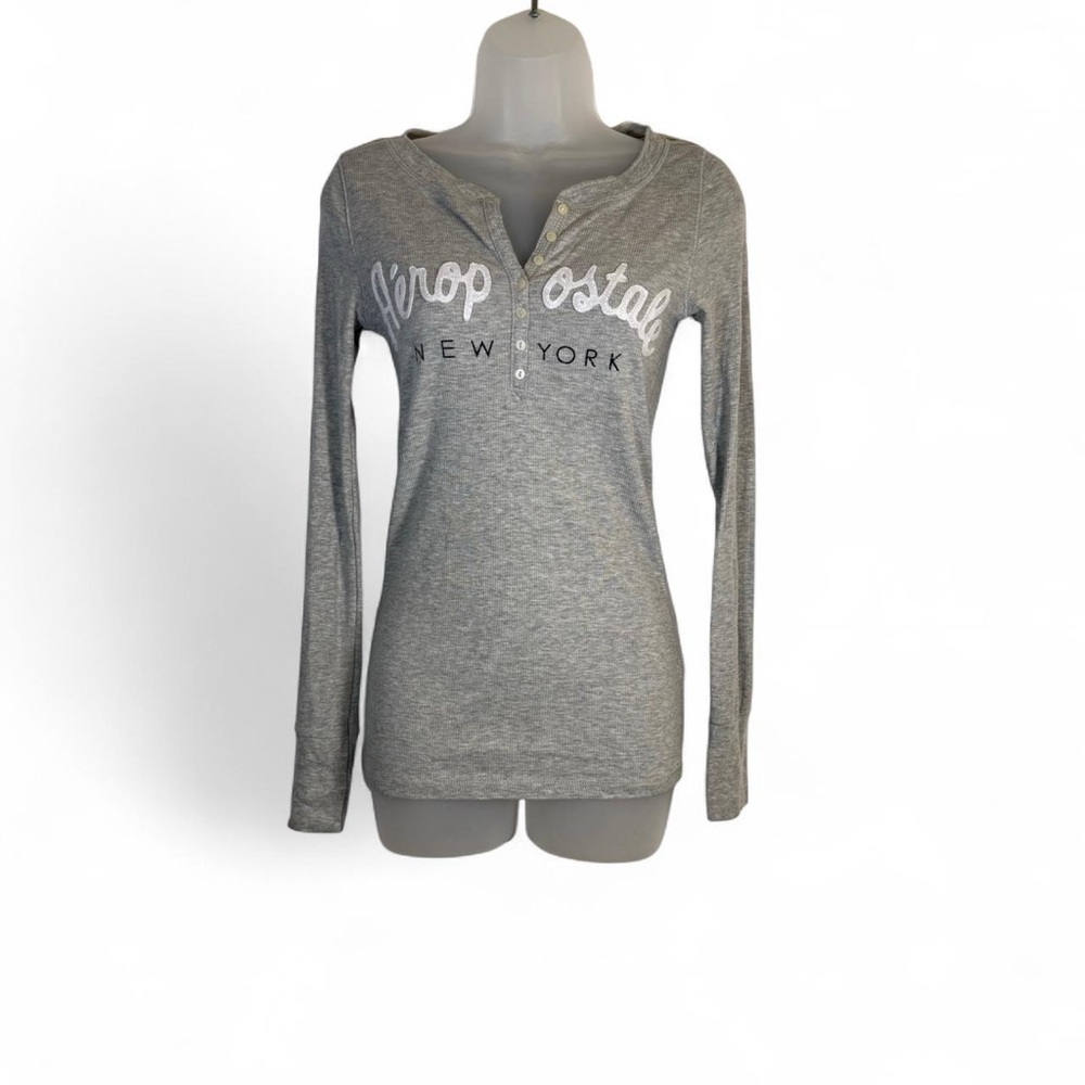 Aeropostale Heather Gray Henley Sweatshirt